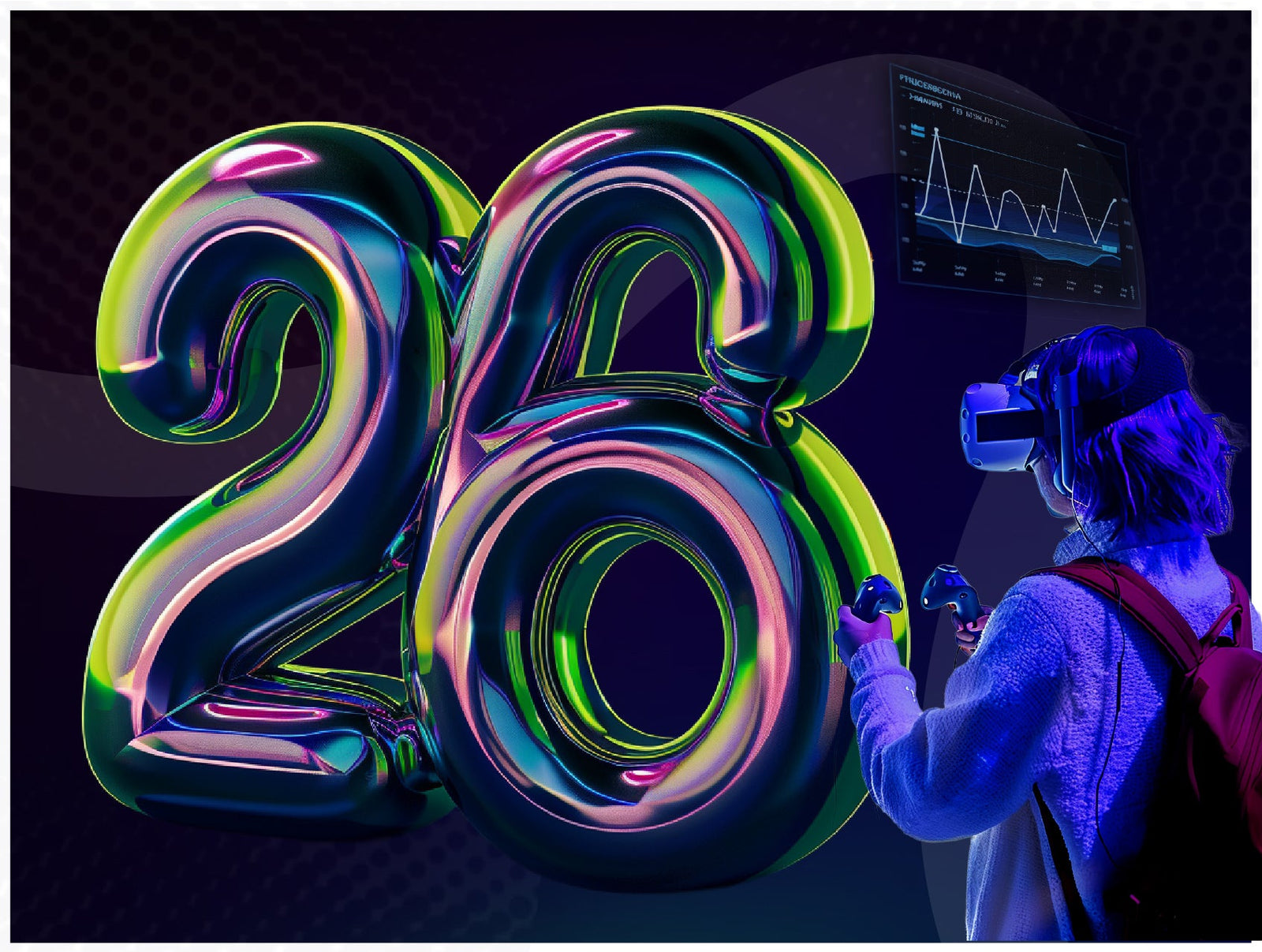 Woman Standing with VR Headset into Future