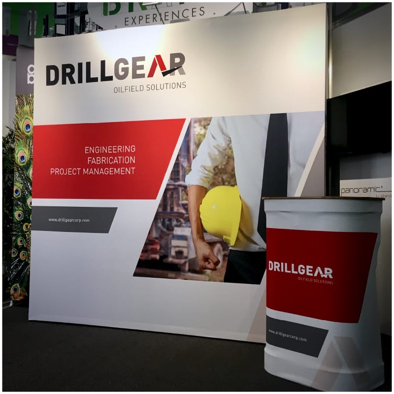 Xtension Fabric Pop-Up Display - 8' x 8' Configuration with L Case Podium